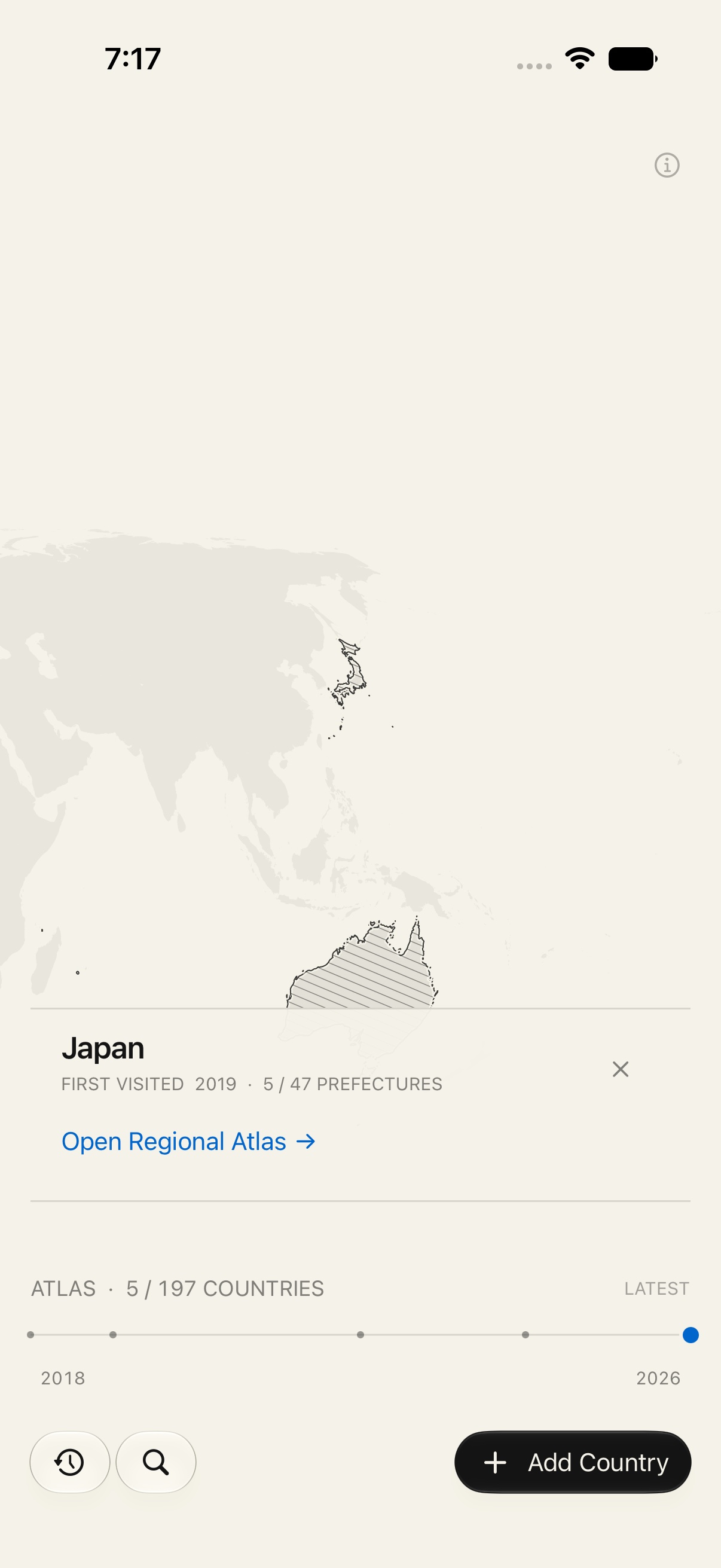 Japan selected on the world Atlas with regional coverage and a clear next action